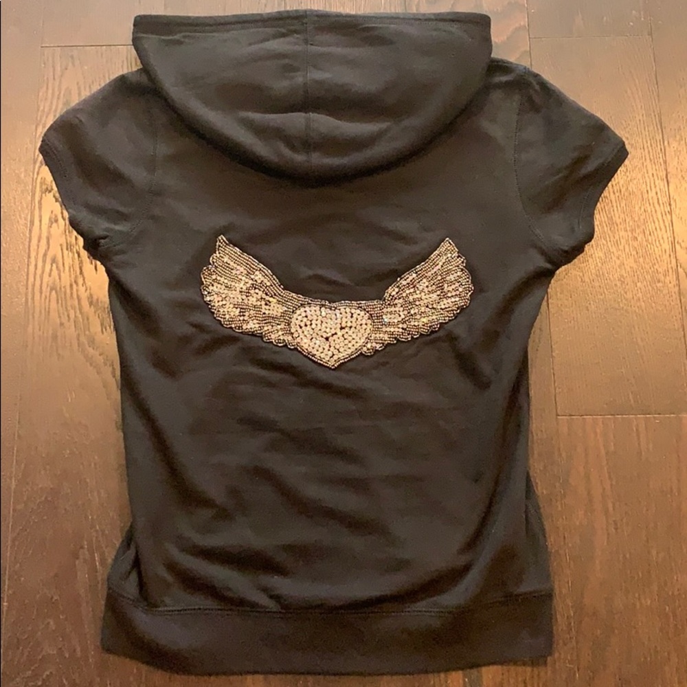 TWISTED HEART Black Hoodie with Silver rhinestone Winged Heart